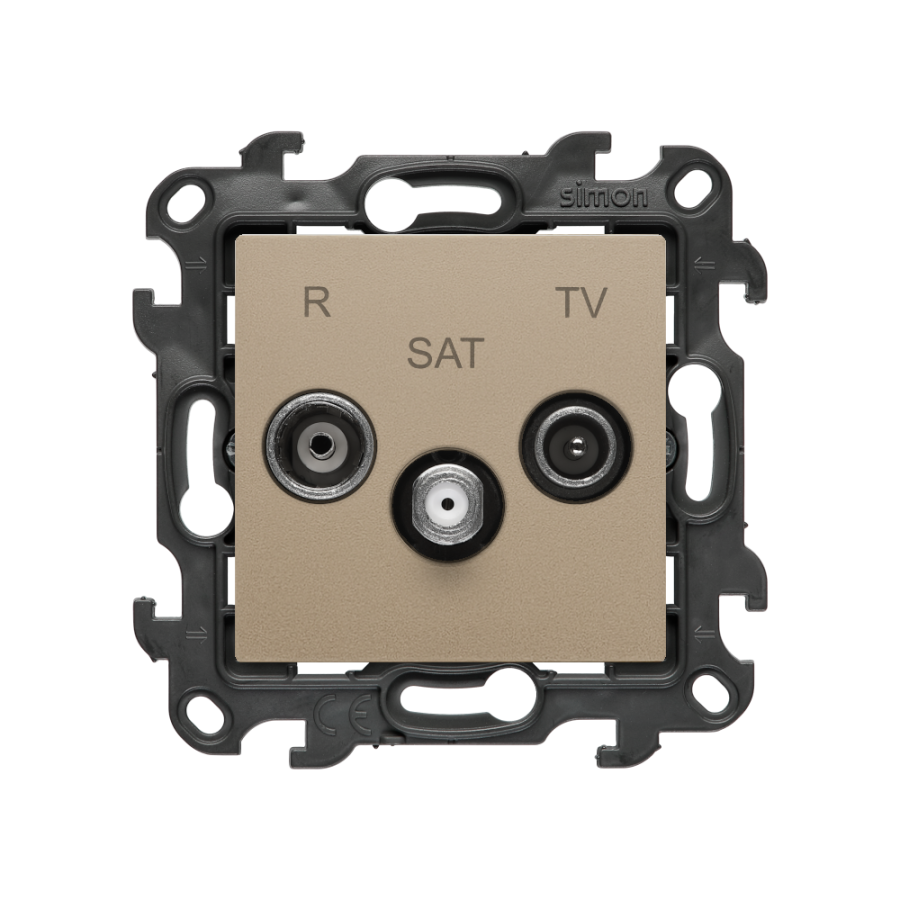 R-TV-SAT galinė antenos jungtis (modulis), „Simon 24“, IP20/IP44, matinis šampanas
