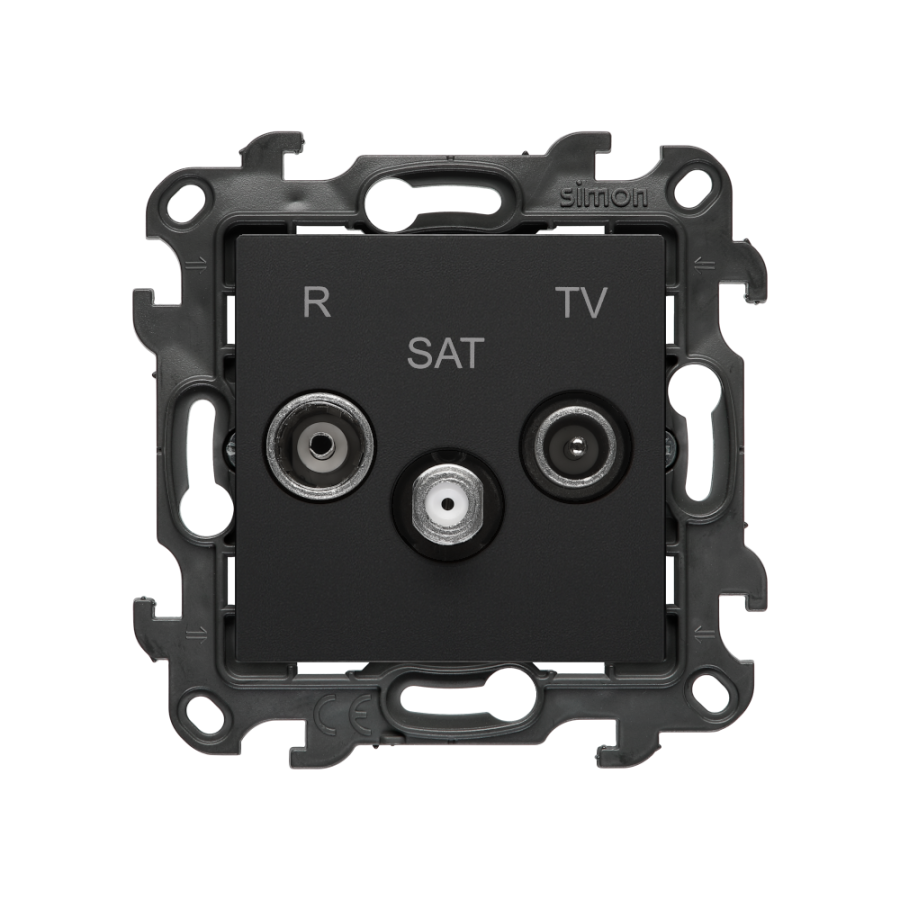 R-TV-SAT final aerial socket, (module), Simon 24, IP20/IP44, black matt