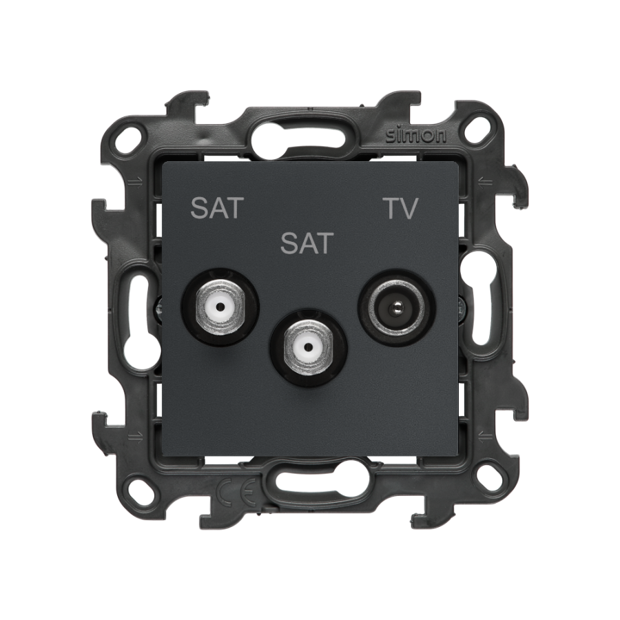 SAT-SAT-RTV dviguba antenos lizdas (modulis), „Simon 24“, IP20, matinis grafitas