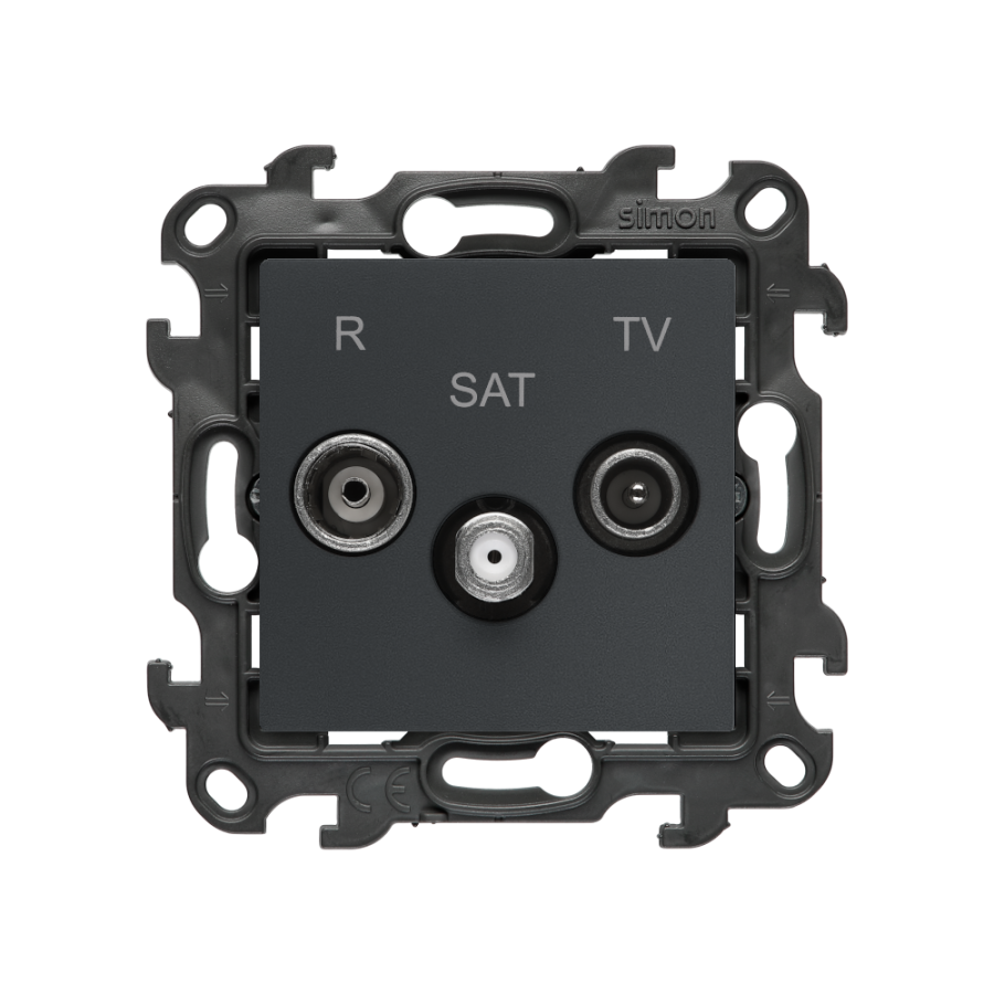 R-TV-SAT pass through aerial socket, (module), Simon 24, IP20/IP44, graphite mat