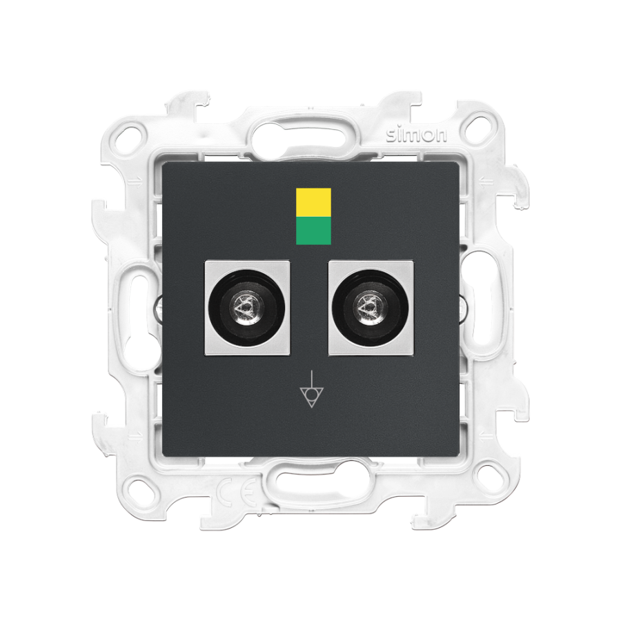 Double equipontential socket, (module), Simon 24, IP20/IP44, graphite mat