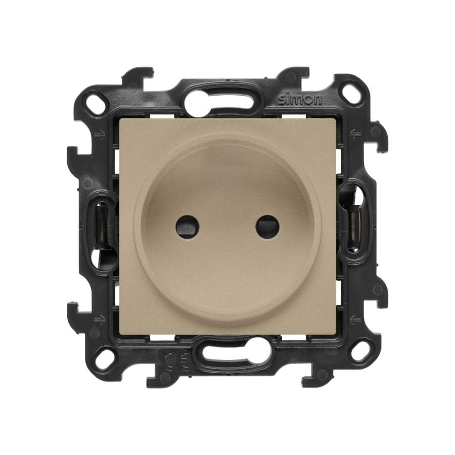 Single socket outlet without earthing, with shutters, (module), Simon 24, IP20, 16A, champagne matt