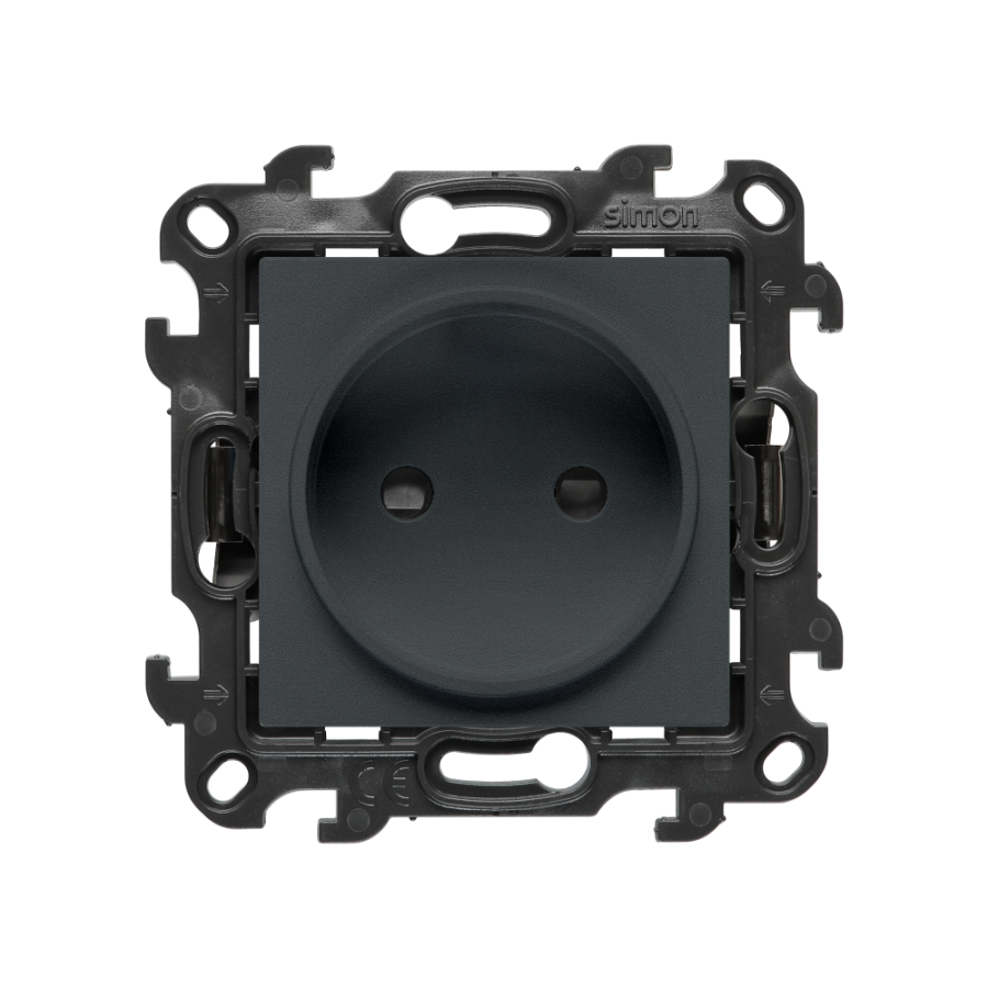 Single socket outlet without earthing, with shutters, (module), Simon 24, IP20, 16A, graphite mat