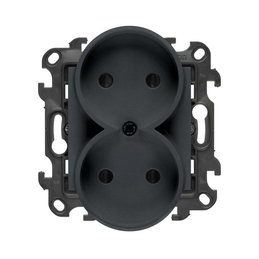 Double socket outlet without earthing, with shutters, (module), Simon 24, IP20, 16A, graphite mat