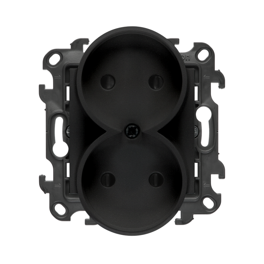Double socket outlet without earthing, with shutters, (module), Simon 24, IP20, 16A, black matt