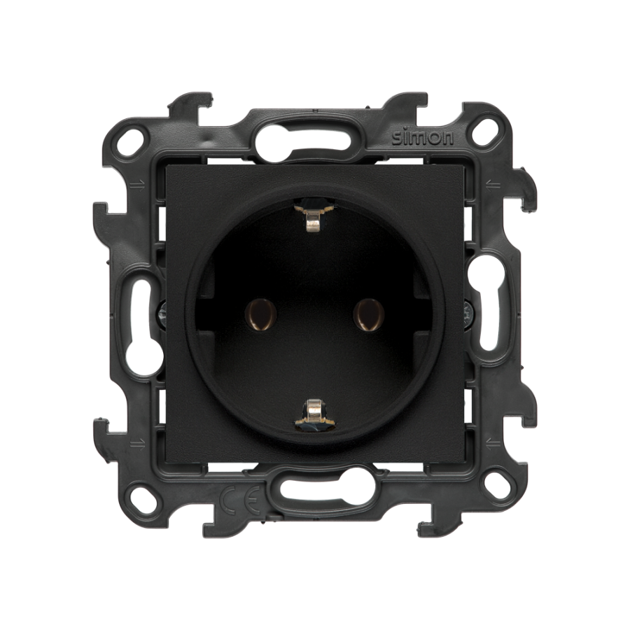 Single socket outlet with Schuko earthing, without shutters, (module), Simon 24, IP20, 16A, black matt