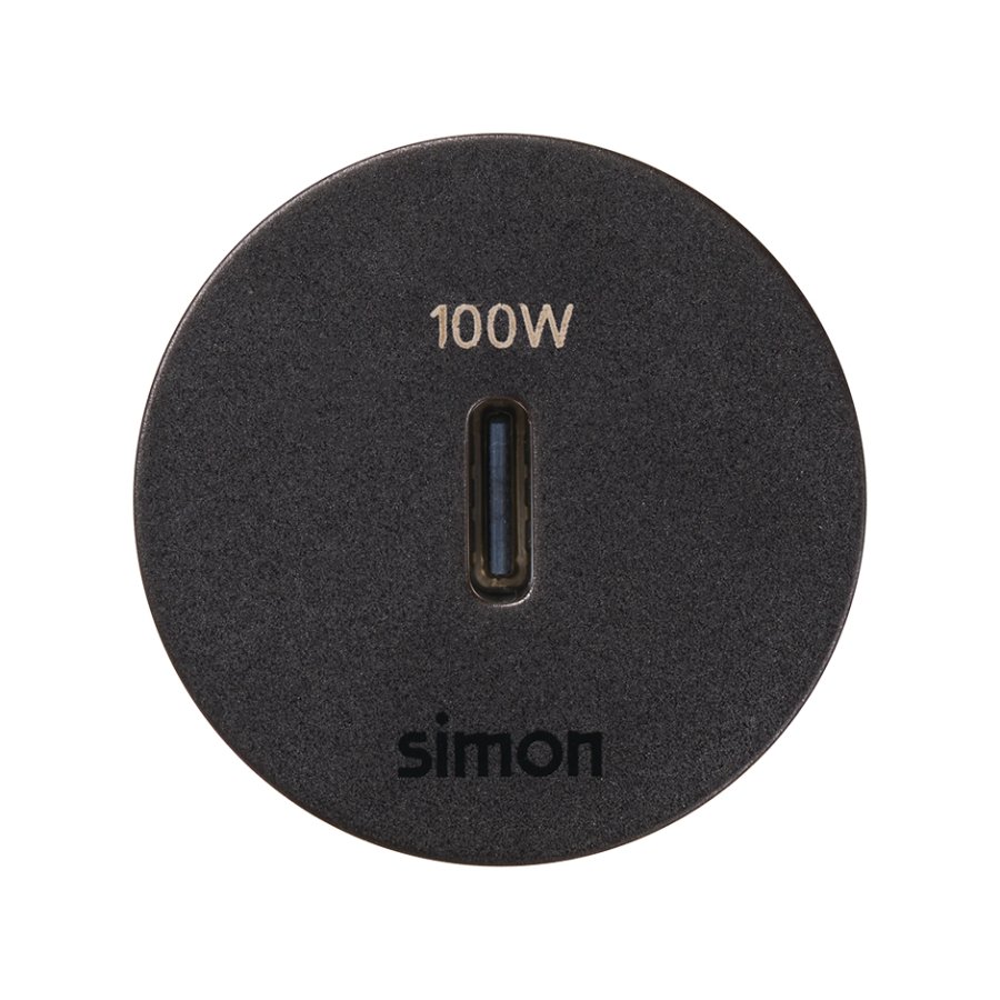 Baldų USB-C 100 W įkroviklis, vienvietis, „Simon 400 Flash 30“, IP20, Tvirtinimo matmenys: Ø17 mm, juoda