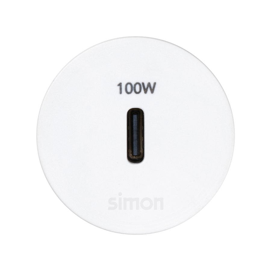 Furniture charger USB-C 100W single, Simon 400 Flash 30, IP20, Mount. dimen.: Ø17mm, white