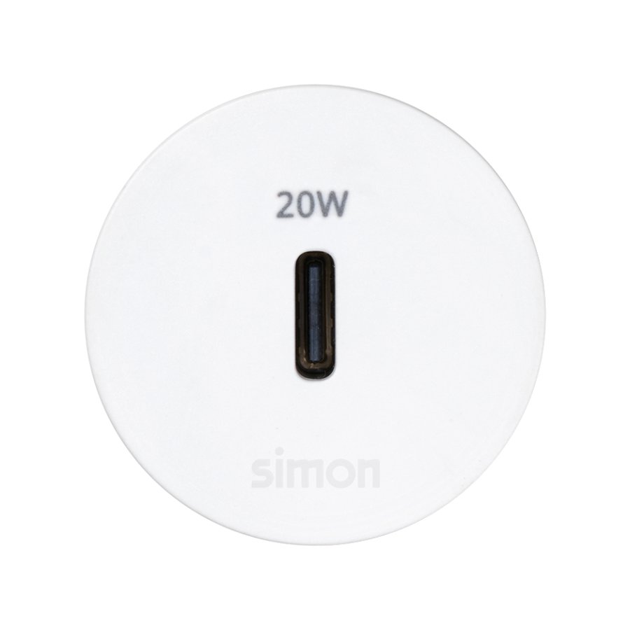 Furniture charger USB-C 20W single, Simon 400 Flash 30, IP20, Mount. dimen.: Ø17mm, white