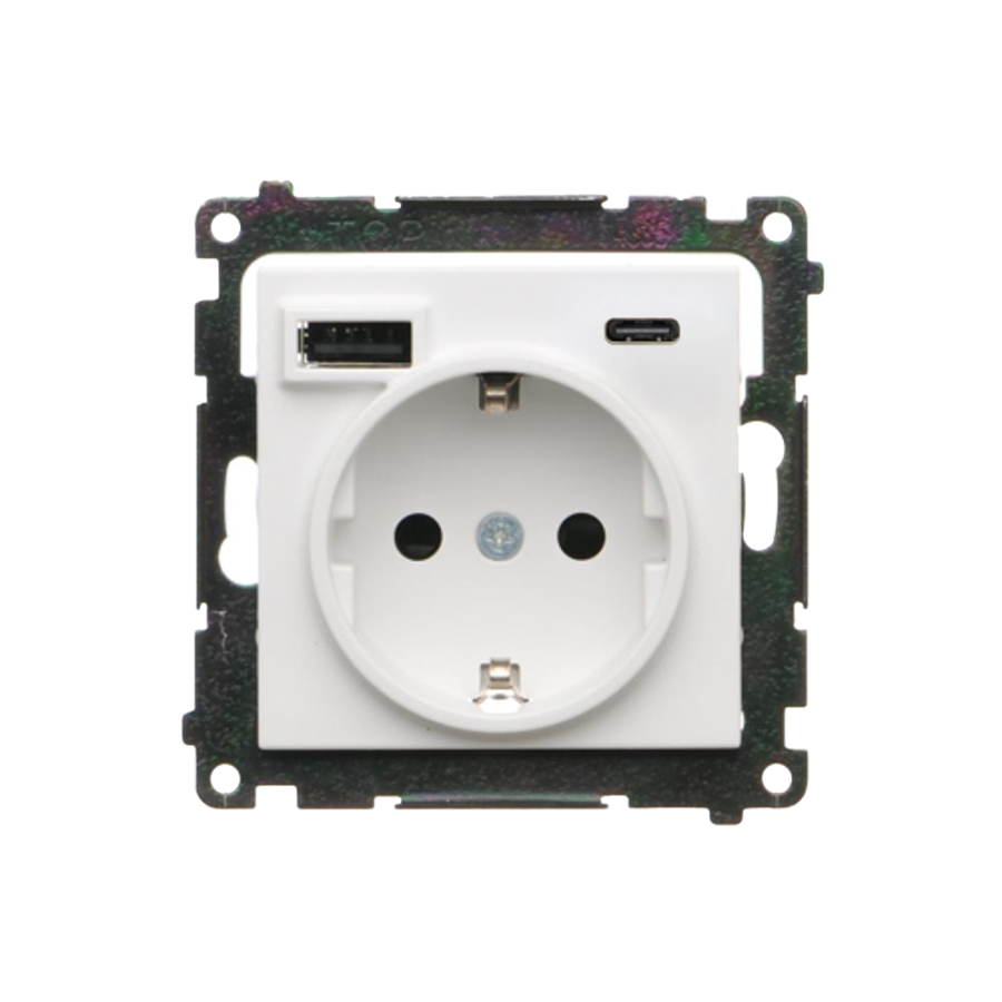 Simon 55 socket with USB charger, C+A, (module), 2.1A, 16A, white matt
