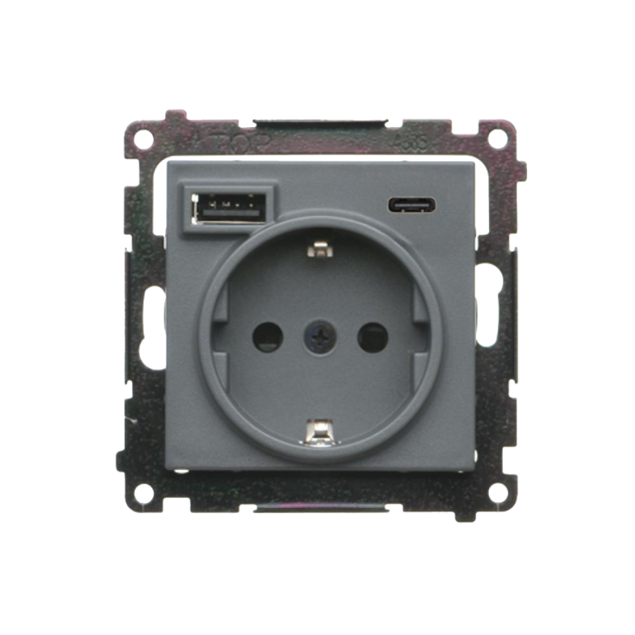 Simon 55 socket with USB charger, C+A, (module), 2.1A, 16A, graphite mat
