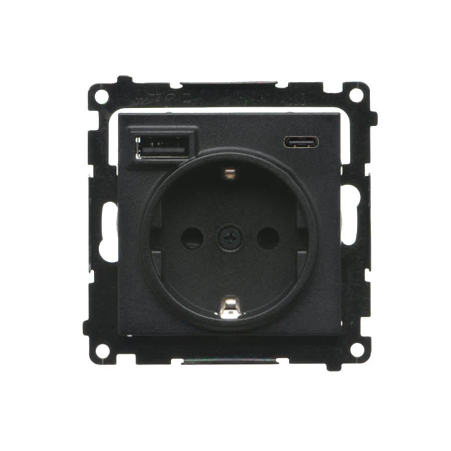 Simon 55 socket with USB charger, C+A, (module), 2.1A, 16A, black matt