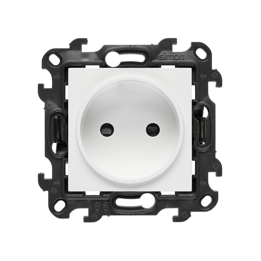 Single socket outlet without earthing, with shutters, (module), Simon 24, IP20, 16A, white