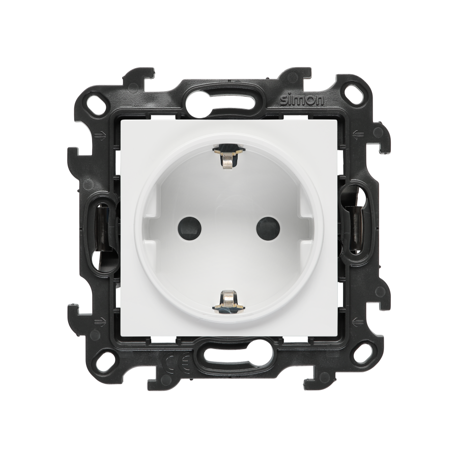 Single socket outlet with Schuko earthing, with shutters, (module), Simon 24, IP20, 16A, white