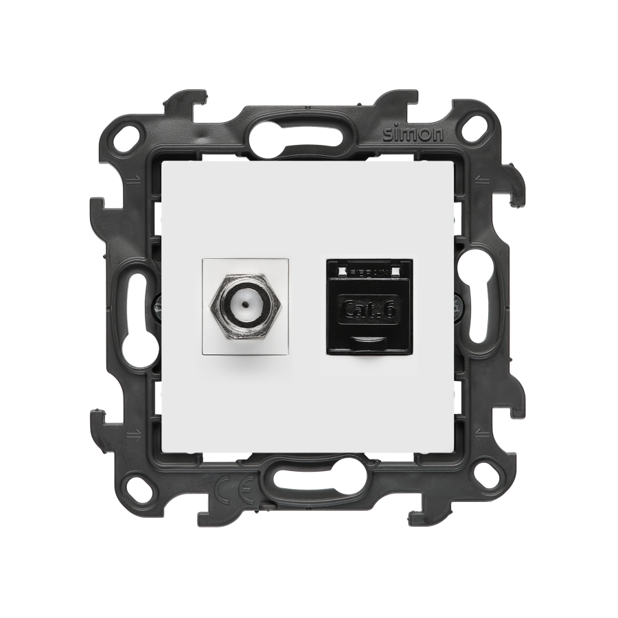 Aerial socket type "F" + computer socket RJ45 cat.6, (module), Simon 24, IP20, white