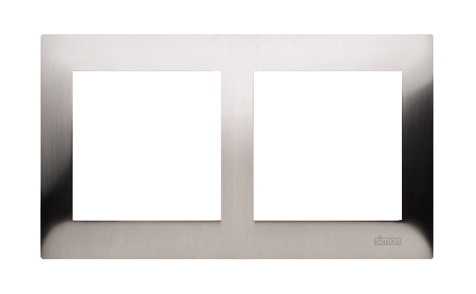 Simon 54 Premium dvivietis rėmelis, 2 vt. metalinis, nerūdijantis plienas (Inox), metalizuotas